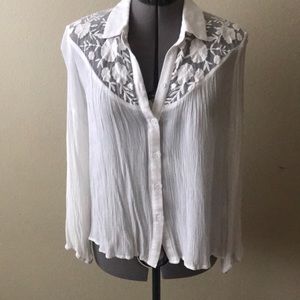 Lace detail button down blouse